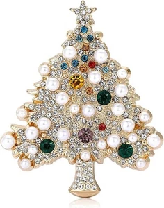 Funkelnde CZ Kristall Weihnachtsbaum Brosche Vintage Strass Pin für jeden Anlass - Bild 1 von 7