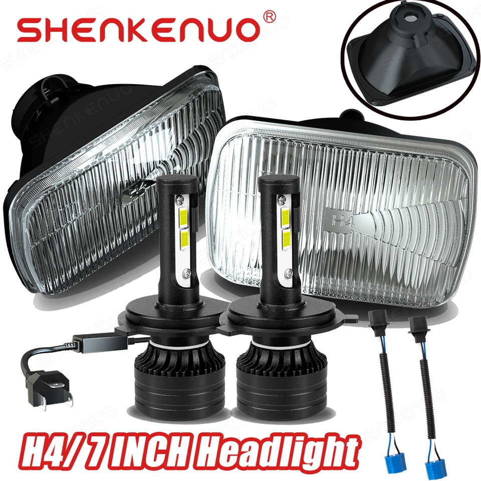 Faros de vidrio de haz sellado cuadrado de 7" para Yugo Cabrio 1990 bombillas H4 H6054 H6052 Foto 1 de 4