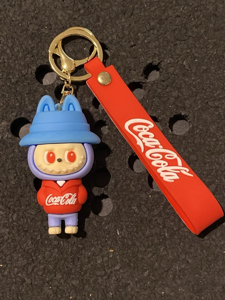 Labubu In Coca Cola Hoodie Rubber & Metal Keychain Red Coca Cola Strap New! - Image 1 of 1