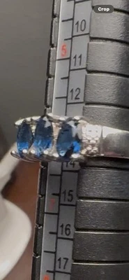 Size 6 Sapphire, Gemstone, Silver Plated Ring. Three Stones. ￼ - Image 1 of 3