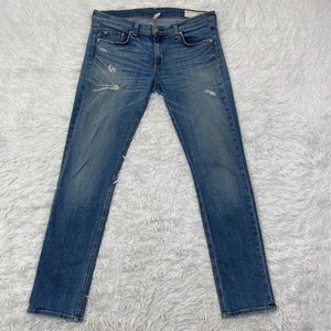 Rag & Bone Pants Womens 30 Blue Dre Boyfriend Skinny Denim Jeans Distressed - Picture 1 of 15