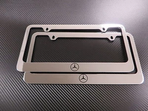 2 Brand New MercedesLOGO chromed METAL license plate frame +screw caps - Bild 1 von 1