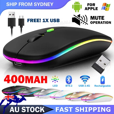 Rechargeable Slim Wireless Mouse Bluetooth 5.2+ 2.4G Cordless For Laptop PC AU - image 1 of 4