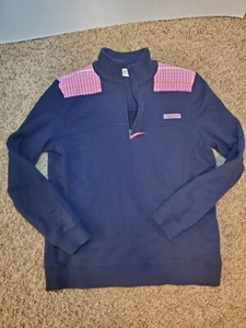 Vineyard Vines Mujer Camisa Oveja Azul Marino Neón Retazos 1/4 Cremallera Pullover, Talla S - Imagen 1 de 5