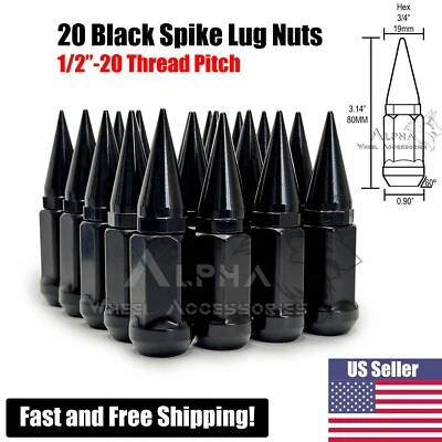 20 tuercas negras Spike Bellon 1/2"-20 para Jeep CJ CJ3 CJ5 CJ5A CJ6 CJ6A CJ7 Foto 1 de 4