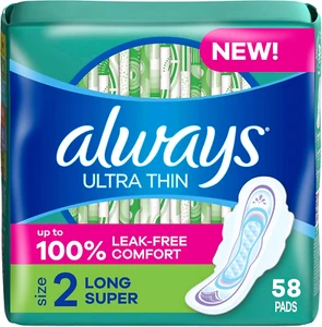 Ultra Thin Feminine Pads for Women, Size 2 Long Super Absorbency, with Wings, Un - Picture 1 of 12