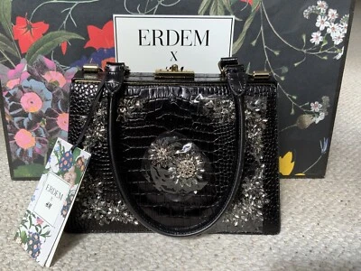 New H&M X Erdem Black Leather Handbag Bag Crystal 2017 Designer - Image 1 of 4