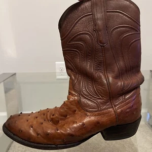 TECOVAS THE DUKE 9EE (WIDE) Full Quill Ostrich Roper Cowboy Boots - Pecan EUC - Picture 1 of 10