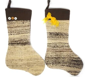 Christmas Stocking Gift Decorative Socks Turkish Handmade 2 pcs Unique Kilim - Bild 1 von 3