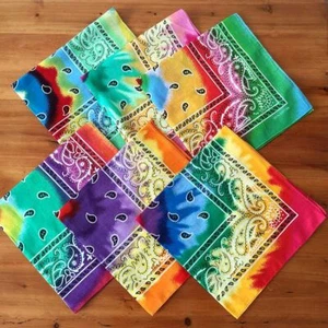 Handkerchief Men Women Cotton Tie Dye Paisley Bandana Square Kerchief Head Wrap - Picture 1 of 41