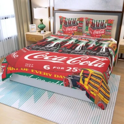 Coca-Cola Vintage Classic Print Duvet Cover Set (3Pcs) Quilt Cover & Pillowcase