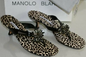 NEW Manolo Blahnik AFRISEA Sandal Mules Slides Pony JEWELED Black White 38.5 - Picture 1 of 11