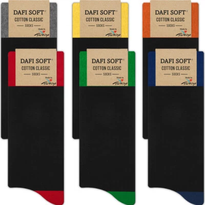 Dafi Soft 6 Pairs Men’s Cotton Socks Colour Heel Toe Cuff Pack Size M L XL
