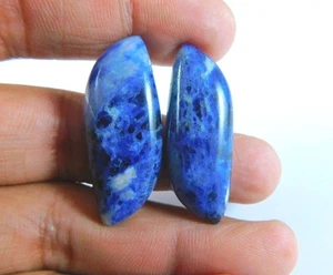 Pair Of Beautiful Natural Sodalite Stone Fancy Shape Cabochons 38x15mm 46 Cts - Picture 1 of 6