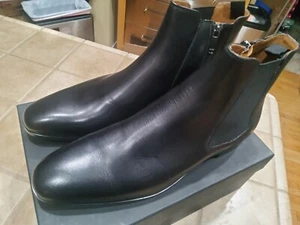 Hugo Boss Mens Chelsea Black Leather Zipper Portland Boots size 13 - Picture 1 of 15