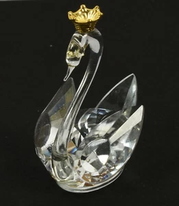 Very Pretty Crystal Glass Swan with Golden Crown - Picture 1 of 3