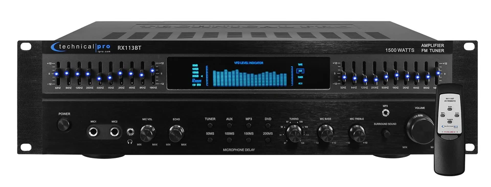 Technical Pro RX113BT 1500w Bluetooth Home Receiver Amplifier Amp w/ 10 Band EQ - Image 1 of 4