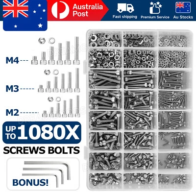 1080pcs M2/M3/M4/M5 Stainless Steel Bolts Nuts Screws Hex Head Assorted Kit Set - image 1 of 4