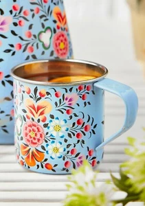 Taza esmaltada Fairtrade pintada a mano patrón floral azul - Imagen 1 de 2