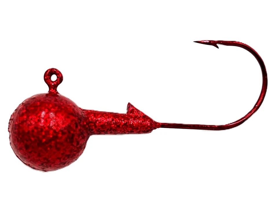 13 pk 1/64 oz Painted Round Head Crappie Fishing Jigs Red Aberdeen Hooks - Image 1 of 1