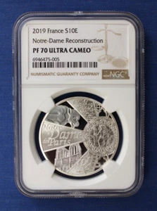 2019 France Silver Proof 10 Euro "Notre-Dame Reconstruction" NGC PF70 with COA - Picture 1 of 3