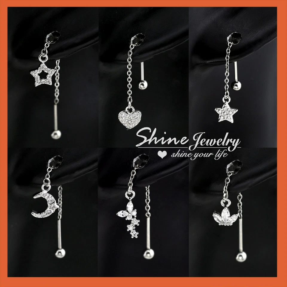 Mini Diamonds Moon Star Flower Chain Drop Dangle Lady Kid Threader Earrings Gift - Image 1 of 1