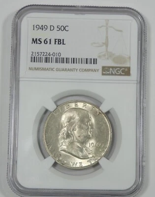 1949-D Franklin Half Dollar CERTIFIED NGC MS 61 Full Bell Lines Silver 50c - Image 1 of 4