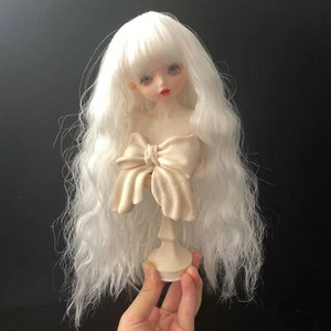 Handmade Long White Curly Wavy Bangs Wig Fake Hair for 1/3 1/4 1/6 BJD Doll MSD - Picture 1 of 12