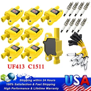 8 Pack Ignition Coil+Spark Plug+Wire UF413 For Cadillac Chevy Silverado 1500 GMC - Picture 1 of 12