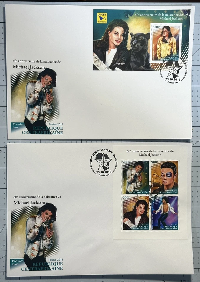 Central Africa 2018 (2 Large FDC) “60th Anni Of Birth, Michael Jackson”  - Image 1 of 1