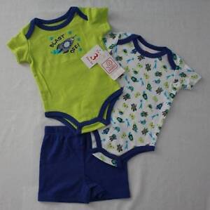 NEW Baby Boys 3 pc Set 3 - 6 Months 2 Bodysuits Shorts Outfit Space Robot Rocket