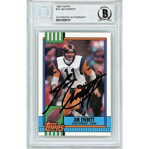 1990 Topps #75 Jim Everett Signed NFL Card AUTO Beckett BAS Slabbed LA Rams - Picture 1 of 5