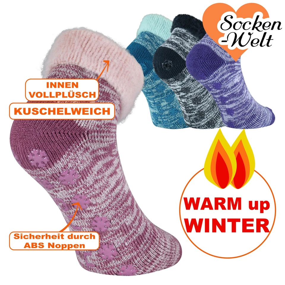 Kurze Kuschelsocken superflausch mit ABS Noppen Winter Homesocks 4-8 Paar - Bild 1 von 1