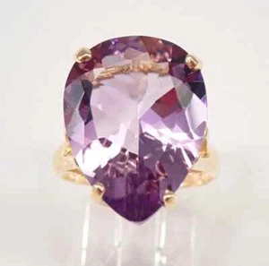 Laborgefertigter Amethyst-Solitär-Ehering 2 kt Birnenschliff 14 K Gelbgold vergoldet - Bild 1 von 4