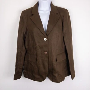 Lands End Blazer Womens Size 10 Brown 100% Linen Preppy Sustainable - Picture 1 of 9