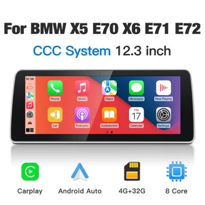 12.3" Android Car Stereo 4+32 GPS CarPlay for BMW X5 E70 2007-2009 CCC - Picture 1 of 14