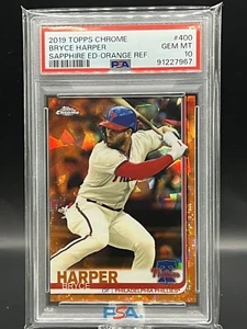 2019 Topps Chrome Sapphire Bryce Harper Orange Refractor /25 PSA 10 Phillies - Picture 1 of 2
