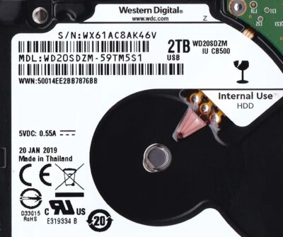 WD20SDZM-59TM5S1 s/n: WX61AC Thailand JAN / 2019 2TB 2.5" USB-C WESTERN DIGITAL - Image 1 of 4