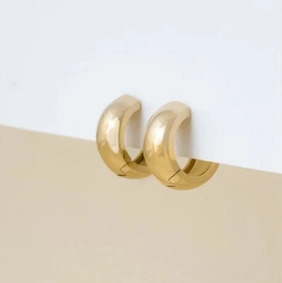 Brincos Huggies Grossos Liso de Prata 925, Pequenos Huggies, Lóbulo de Orelha Simples - Imagem 1 de 3