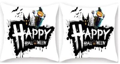 Capa de travesseiro 2 arremessos preto branco Halloween espantalho morcegos casa almofada sofá estojo - Imagem 1 de 3