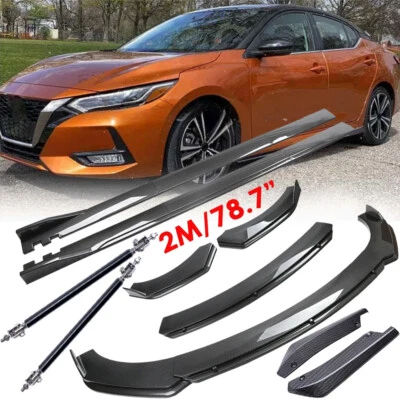 Front Bumper Lip Rear Splitter Spoiler+Side Skirt Carbon For Nissan Sentra 10-23 Foto 1 de 4