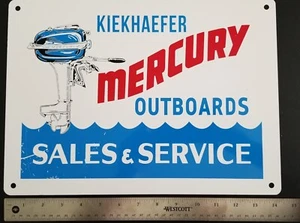 "KIEKHAEFER QUECKSILBER AUSSENBORD VERKAUF & SERVICE SCHILD BOOT WERBESCHILD 14X10" - Bild 1 von 2