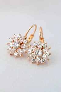Ohrringe Diamant-Blumen, 18 K rosévergoldet, Huggies Hoops - Bild 1 von 3
