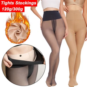 Women High Waist Thermal Fleece Lined Tights Warm Fake Translucent Pantyhose - Picture 1 of 24