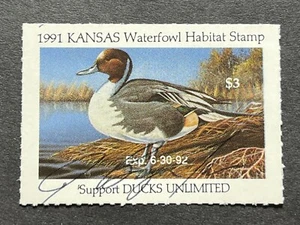 WTDstamps - 1991 KANSAS - State Duck Stamp - Mint OG NH **ARTIST SIGNED** - Picture 1 of 2