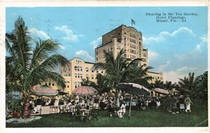 Miami Beach, FL Hotel Flamingo, Tea Garden White Border Postcard Posted 1922 - Picture 1 of 2