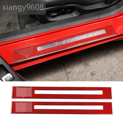 Red Carbon Outer Door Sill Scuff Guard Cover For Chevrolet Corvette C7 2014-2019 - Image 1 of 4