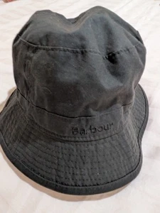 BARBOUR Bucket Hat Waxed Cotton Black Size Mens L - Picture 1 of 7