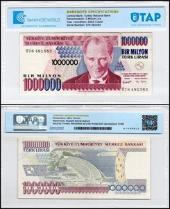Turkey 1 Million Lira, L.1970 (2002 ND), P-213, Used Authenticated - Picture 1 of 1