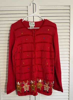 Vintage Sweater - The Quacker Factory - Holiday Reindeer Zip-up - Woman's M - Image 1 of 4